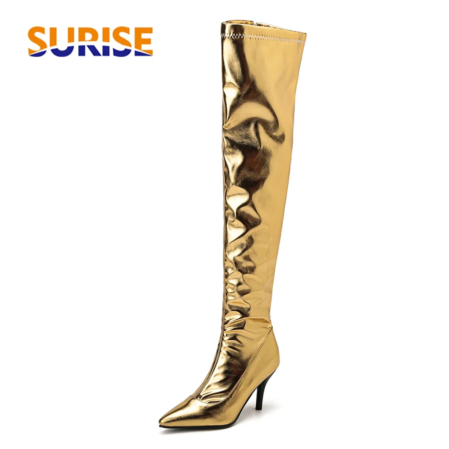 Riding Boot Short - Women Thigh High Boots Silver Gold
