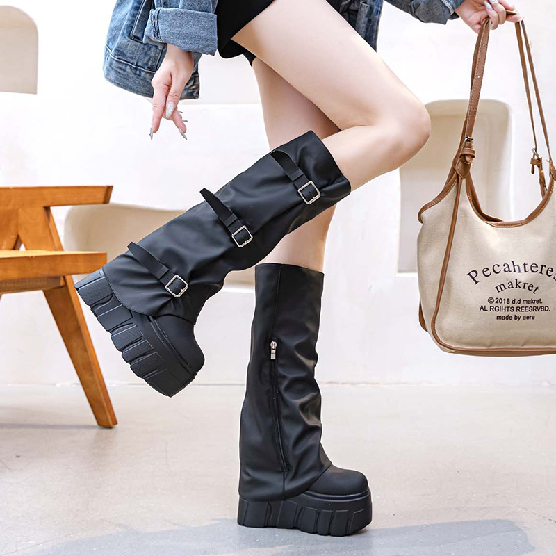 14cm Heel Knee High Boots Plat - Riding Boot Short ulasan dan harga