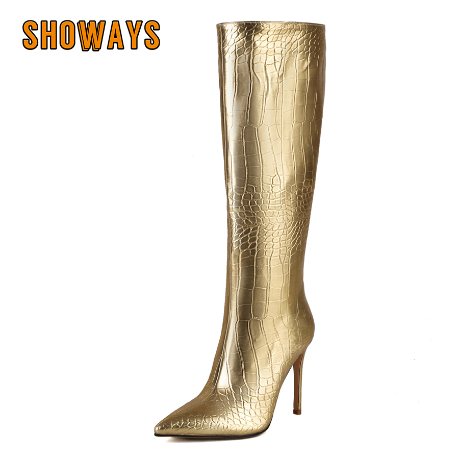 Shiny Silver Gold Women Knee H - Riding Boot Short ulasan dan harga
